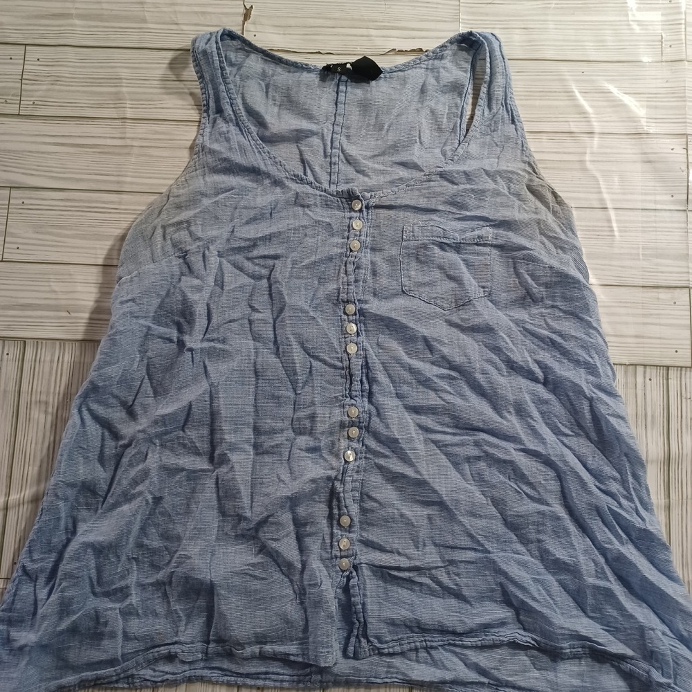 Sandra Ingrish Womens Blue Striped Cotton Button Front Tank Top Size Small